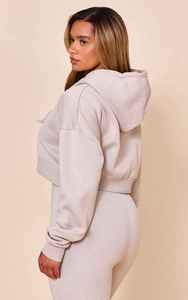 Sudadera corta con capucha para mujer, manga larga, con cremallera, color liso, de algodón y forro polar de bambú, para otoño - Product Image 2