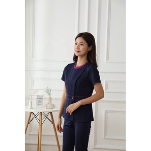 Ensemble de blouses médicales professionnelles pour femmes, élégant, avec bordure contrastée, col en V croisé, haut et pantalon, uniformes infirmiers - Product Image 4