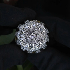 925 Sterling <b>Silver</b> Moissanite Diamond Mens Engagement <b>Ring</b> Iced Out Champion <b>Statement</b> Pinky <b>Ring</b> Hip Hop Rapper Bling Jewelry - Product Image 3