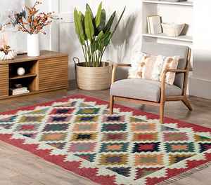 Alfombra de Piso Estampada para Meditación, Alfombras Kilim de Yute y Lana Tejidas a Mano para Sala de Estar, Dormitorio y Estudio - Product Image 1