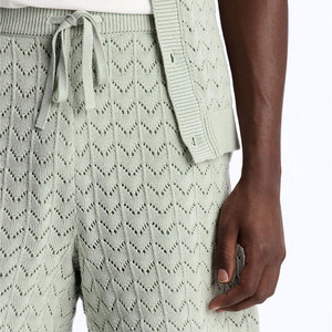 2026 Summer Sage Green Crochet 2Piece <b>Set</b> Men's Casual Streetwear Outfits V-Neck Short Sleeve T-Shirt and <b>Knitted</b> Shorts <b>Sets</b> - Product Image 6
