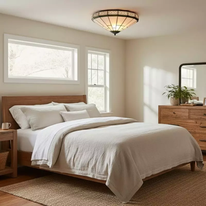 Plafonnier en verre teinté SIMIG, style Tiffany, large, couleur crème, semi-encastré, <span class=keywords><strong>pour</strong></span> salle à manger, véranda, couloir, cuisine - Product Image 4