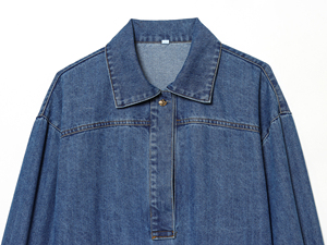 Denim Blue Turn Down Collar <b>Button</b>-Up Long Sleeve Regular Fit Casual Vintage Breathable Quick Dry Women's <b>Jeans</b> Tops - Product Image 3