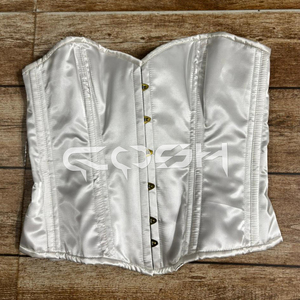 Corsé de satén blanco elegante para dama de honor, talla grande, sin tirantes, con varillas de acero. - Product Image 3