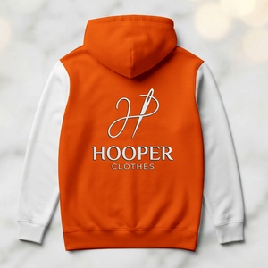 เสื้อฮู้ดผู้ชาย Hooper สีส้ม-ขาว ผ้าฝ้ายเฟรนช์เทอร์รี่บุซับใน ระบายอากาศได้ดี แห้งเร็ว มีโลโก้ที่แขนซ้าย เหมาะสำหรับใส่ในฤดูหนาว - Product Image 3