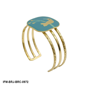 กำไลข้อมือทองเหลืองสามชั้นสไตล์โบฮีเมียนสำหรับผู้หญิง ลายสลักนกเคลือบเซรามิกสีน้ำเงิน ดีไซน์สวยงามสำหรับงานปาร์ตี้ - Product Image 5