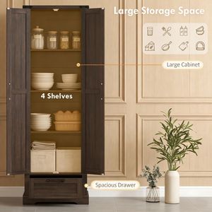 Armario de despensa alto estilo rústico con cajón de puerta corredera y estantes ajustables para cocina - Product Image 3