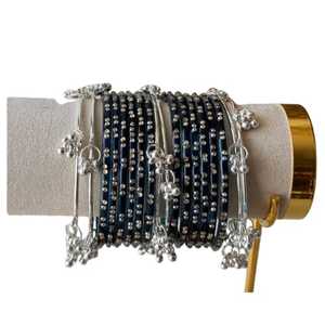 Premium <b>Gold</b> Plated Trendy Multi-Tone Glass & Pearl <b>Bangle</b> <b>Set</b> Ombre Finish Glitter Accents Traditional Wedding Wholesale Bulk - Product Image 1