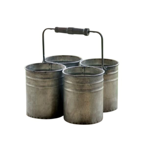 Organizador de Cubiertos de Metal Blanco Estilo Rústico con Asa de Madera, Cesta Vintage de 4 Compartimentos para Utensilios y Platos - Product Image 5