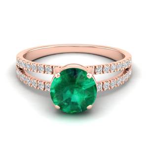 Bague solitaire en or massif 14 carats avec émeraude ronde de 2 carats, design de luxe REYES, certifiée IGI, pour femmes - Product Image 1