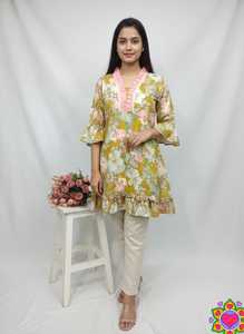Kurtis de Poliéster y Rayón con Estampado Floral para Mujer, Largo Midi, Estilo Tradicional Informal de India y Pakistán, Corte Regular, Blusa para Mujer - Product Image 6