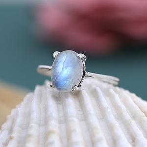925 Sterling Silver Natural Rainbow Moonstone Oval Cabochon Ring Handmade Gemstone Prong Setting Birthstone Ring for Women - Product Image 6