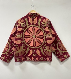 Chaqueta Bomber de Terciopelo Bordada con Flores, Cuello Alto, Manga Larga, Suave, Cálida, Hecha a Mano, Cierre Abierto, Estilo Elegante - Product Image 6