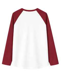 Camiseta de Manga Larga Raglán Roja y Blanca Personalizada para Hombre, Camiseta Casual de Algodón con Cuello Redondo en Contraste, Camiseta de Béisbol, Fabricante y Proveedor OEM - Product Image 2