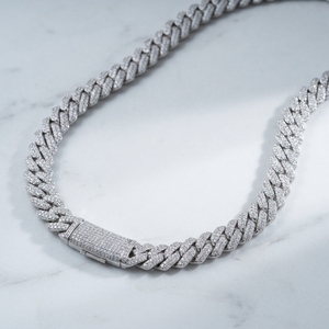 Cadena Cubana HipHop de Plata 11mm 16/18/20 Pulgadas con Cierres Seguros, Cadena de Eslabones de Plata con Diamantes Sintéticos VS EF de Laboratorio, Unisex RAAMAA - Product Image 1