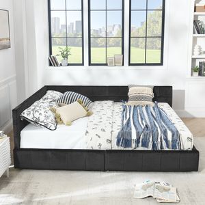 Cadre de lit capitonné Queen Size avec rangement, dossier et accoudoirs confortables, lit Queen Size rembourré avec revêtement durable - Product Image 4