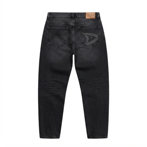 Jean en denim de coton pour homme, coupe droite, taille haute, coupe slim, délavé foncé, style décontracté automne - Product Image 2