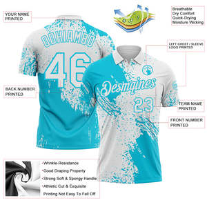 Wholesale <b>Baseball</b> Jersey Men's Short Sleeve Moisture Wicking Polyester Team Name Print White Turquoise Polo Shirt - Product Image 3