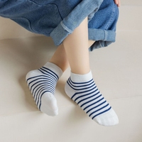 Chaussettes courtes en coton respirantes et légères pour garçons, série bleue à rayures, lot de 5 paires