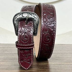 2025 Hot Product Wholesale Fashion Hand <b>Tooled</b> <b>Leather</b> Floral Design Cowhide Genuine <b>Leather</b> Pin Buckle Durable <b>Belt</b> for Unisex - Product Image 5