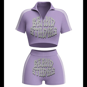 Nouvel Arrivage Ensemble Deux Pièces Femme Sportif d'Extérieur Vêtements Femme Été 2026 Crop Top Manches Courtes et Shorts Tenues - Product Image 4