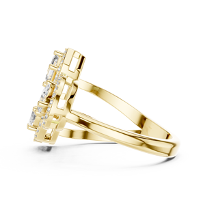 Anillo Abierto de Lujo en Oro Amarillo de 18K con Halos de Diamantes de Formas Mixtas |   Joyería Fina de Diseño de Alta Gama - Product Image 3