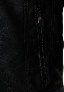 <b>Men</b> Black PU <b>Leather</b> Moto Biker <b>Jacket</b> Zipper Front Stand Collar Solid Color Regular Sleeve Autumn Style Slim Fit - Product Image 5