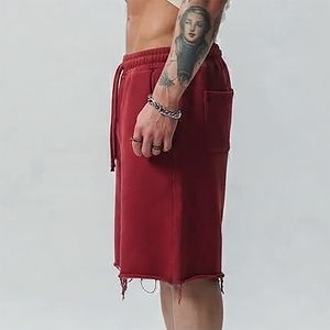 Shorts 3/4 légers pour hommes, style hip-hop, en coton 100% écologique, avec taille élastique et ourlet brut, pour la gym et l'été, vente en gros - Product Image 5