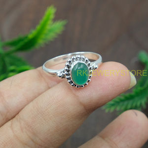 Natural <b>Green</b> Onyx Gemstone Ring 925 Sterling Silver Handmade Boho Statement Ring Women Artisan <b>Jewelry</b> Wholesale for Christmas - Product Image 5