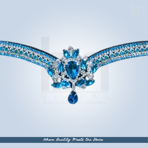 Elegante Tiara de Lujo Azul Turquesa con Cristales, Corona de Zafiro en Forma de V, Diadema para Caballo, Brida de Doma Acolchada de Cuero Hecha a Mano Personalizada - Product Image 3