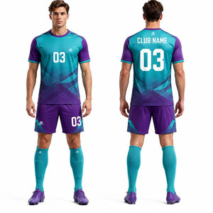 Kit de football de qualité supérieure en gros, fabriqué au Pakistan, manches courtes, imprimé, grande taille, 100 % polyester, respirant et anti-humidité - Product Image 1