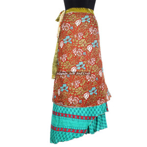 Jupes en soie du Rajasthan élégantes, enveloppantes, pour femmes, style vintage, longues, à enrouler, 2 couches, réversibles - Product Image 2