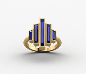 Anillo de Lujo de Plata 925 con Zafiro Azul Vintage y Cuarzo, Corte Baguette, Engaste de Bisel, Anillo de Boda, Joyería Fina, Regalo para Mujer - Product Image 1