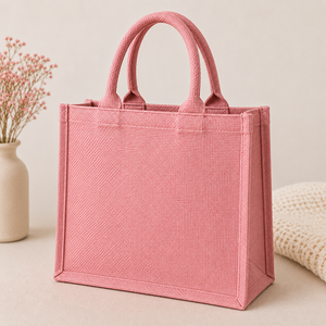 Pink Cartoon Bunny Jute Tote <b>Bag</b> With Carrot Pattern Zipper Closure Handheld Shopping <b>Bag</b> <b>Medium</b> Size - Product Image 6