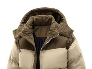 <b>Men's</b> Hooded Puffer <b>Jacket</b> Beige Brown Zipper Closure - Product Image 3