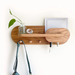 Porte-clés en bois avec motif Ganesh, organisateur mural avec crochets et étagère pour l'entrée de la maison - Product Image 1