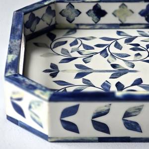 Hand Crafted Bone Inlay Blue Tray - Farmhouse <b>Coffee</b> <b>Table</b> Tray - Vintage perfume tray - Pearl Decorative Tray - Serving Tray - Product Image 3