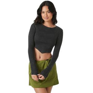 เสื้อเชิ้ตแขนยาวผู้หญิงทรงสลิมฟิตแฟชั่นลำลองดีไซน์ครอปขายดี ความยาวสั้น - Product Image 1