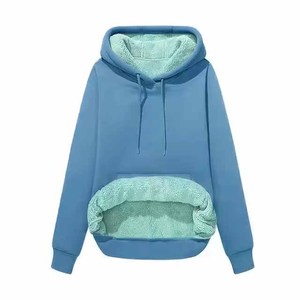 <b>Women's</b> <b>Green</b> Hooded Sweatshirt <b>Fleece</b> Lined Pullover Regular Fit Solid Color Autumn Wear - Product Image 5