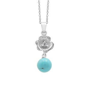 Flower Designer Pendant <b>Necklaces</b> S925 Sterling <b>Silver</b> Turquoise Round Brilliant Cut Diamond Rhodium Plated <b>Chain</b> Everyday Wear - Product Image 1