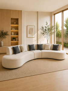 Set di Divani Curvi Sudut <span class=keywords><strong>Luna</strong></span> in Stile Moderno e Minimalista, Tessuto Premium Ecologico, Arredamento per Soggiorno e Appartamento, Adatto per Uso Alberghiero - Product Image 1