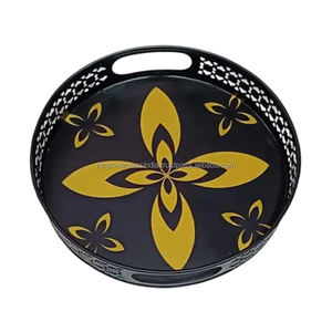 Plateau en métal enduit d'émail de qualité supérieure avec poignées découpées, idéal pour la cuisine à domicile et la décoration de table basse aux meilleurs tarifs - Product Image 1