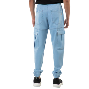 Pantalones Jogger Cargo de Mezclilla Azul Claro para Hombre, Cintura Elástica con Cordón, Corte Regular, Múltiples Bolsillos, Deportivos, de Secado Rápido, Ligeros y Utilitarios - Product Image 2