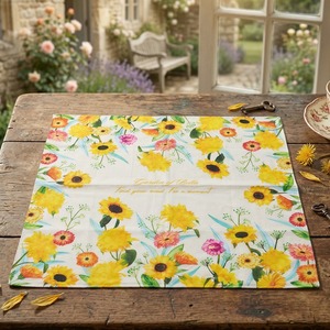 [K-ESSENTIALS] Pañuelo de algodón de los años 60 con diseño de flor amarilla, 50x50 cm, pañuelo suave y ecológico - Product Image 1