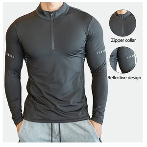 T-shirt pour homme en coton 100% tricoté, noir, à manches courtes, col rond, fermeture éclair, décontracté, respirant, séchage rapide, coupe classique, logo sur le devant - Product Image 1