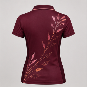Polo pour femme personnalisé, rose bordeaux, à motif botanique, à séchage rapide, respirant, à manches courtes, uniforme de golf performant WPS-0881 - Product Image 2