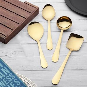 Ensemble de 6 cuillères à servir en acier inoxydable doré, finition miroir, lavables au lave-vaisselle, durables pour la cuisine et la table à manger - Product Image 6