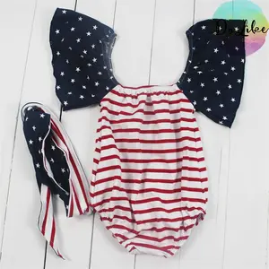 Baju monyet gelembung bayi Hari Patriotik 4 Juli anak jumpsuit pakaian anak perempuan baru lahir romper bayi dengan ikat kepala