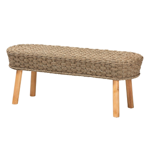Handwoven <b>Rustic</b> Bohemian Natural Seagrass and Acacia Wood Accent Bench <b>Dining</b> Bench for <b>Dining</b> Room from Vietnm - Product Image 1