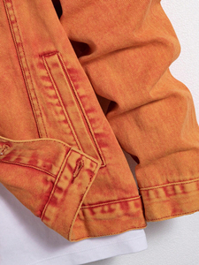 Latest New Design 2026 <b>Men's</b> Orange Dip Dye Denim <b>Jacket</b> <b>Long</b> Sleeve Single Button Regular Fit Cotton Spring Style <b>Men's</b> <b>Jacket</b> - Product Image 5